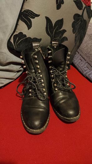 Price drop Zara Trafaluc Black Leather Combat Boots Size EU 39