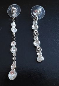 Mismatched silver tone metal & crystal drop  earrings