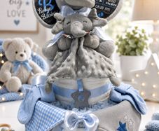 Baby Gift - Nappy Cake with Personalised Baby Stats Elephant