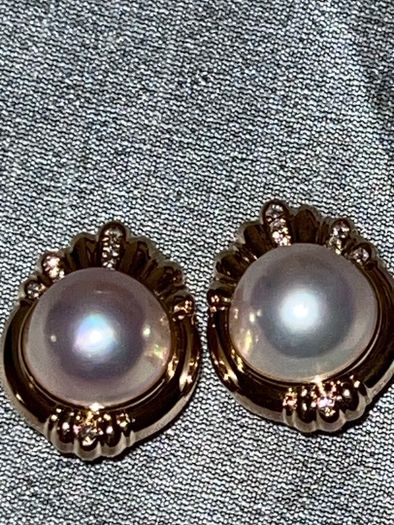 Tasaki Mabe Pearl Gold Diamond Earrings