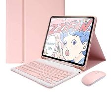 Galaxy Tab S10 Plus/S9 Plus/Tab S9 FE Plus Case with Keyboard and Mouse,Round Keys Detachable Magnetic Keyboard Case with S Pen Holder for Galaxy Tab S10+/S9+/S9FE+ (Pink)