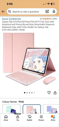 Galaxy Tab S10 Plus/S9 Plus/Tab S9 FE Plus Case with Keyboard and Mouse,Round Keys Detachable Magnetic Keyboard Case with S Pen Holder for Galaxy Tab S10+/S9+/S9FE+ (Pink)