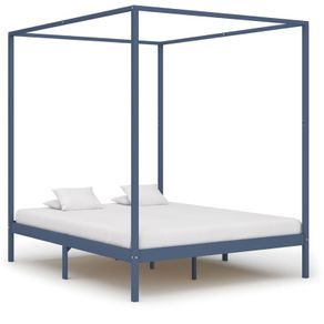 Canopy Bed Frame Grey Solid Pine Wood 6FT Super King