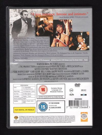 The Bodyguard DVD Movie Special Edition staring Kevin Costner & Whitney Houston
