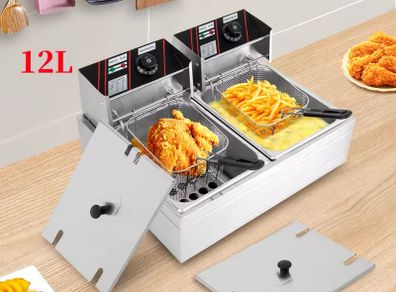 Electric Deep Fryer w/Dual Removable Tanks 12L 5000W Commercial Countertop Fryer for Chicken French Fries Frying Chips 220v