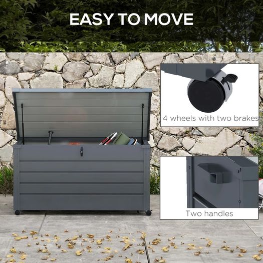 311L Galvanised Steel Garden Storage Box, with Lock - Dark Grey