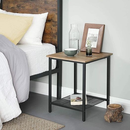 End Table, Side Table and Nightstand, Industrial Style, Heavy-Duty Steel Frame, Living Room Bedroom, Simple Assembly, Honey Brown and Black (FREE POSTAGE)