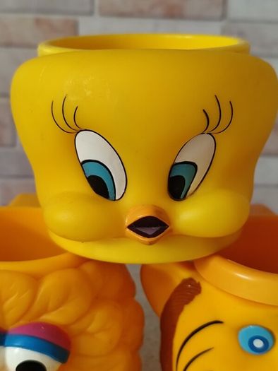 Vintage 90s Plastic 3D Character Mugs Bundle  Tweety Bird, Lion and Tiger