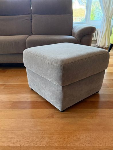 Two-seater sofa and foot stool taupe velvet