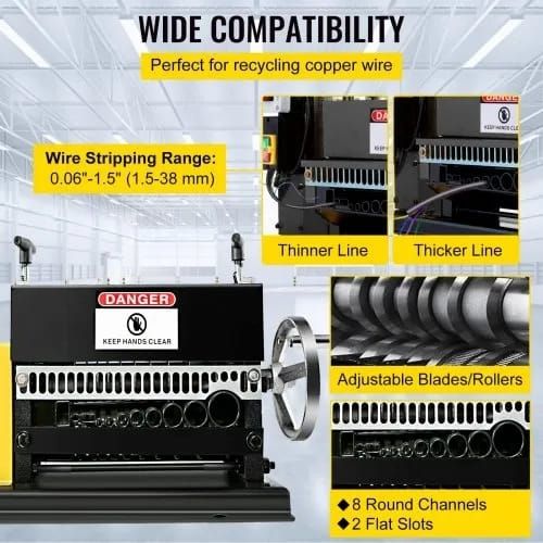 400W Electric Wire Stripping Machine, 1.5-38mm Portable Automatic Wire Stripper, Cable Benchtop Wire Stripping Machine with 10 Blades for Scrap Copper