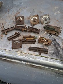 Antique Brass Door Lock Bolts Etc., Postage available or Collection