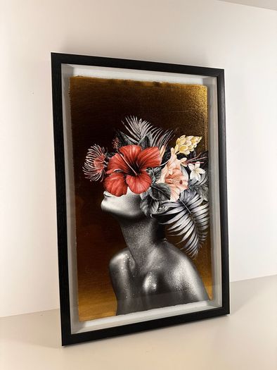 Gold Floral Silhouette Framed Art, Black Box Frame