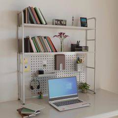 2 tier Desk Bookcase With Pegboard
