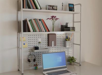 2 tier Desk Bookcase With Pegboard