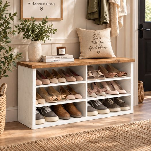 Shoe Storage Bench with Adjustable Shelves 12 to 15 Pairs