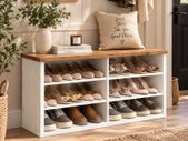 Shoe Storage Bench with Adjustable Shelves 12 to 15 Pairs