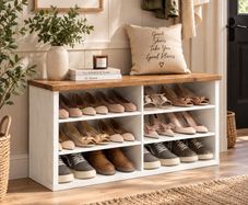 Shoe Storage Bench with Adjustable Shelves 12 to 15 Pairs