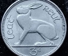 [#500] - Ireland 1953 | Irish 3p | Three Pence | Harp | KM.12
