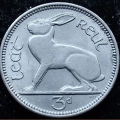 [#500] - Ireland 1953 | Irish 3p | Three Pence | Harp | KM.12