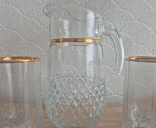 Vintage 1970s Pasabahce Gold Rim 7-Piece Glass Beverage Set