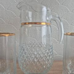 Vintage 1970s Pasabahce Gold Rim 7-Piece Glass Beverage Set