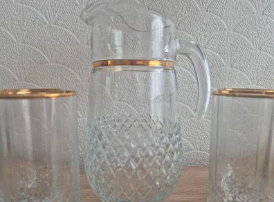 Vintage 1970s Pasabahce Gold Rim 7-Piece Glass Beverage Set