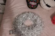 Large white and silver tinsel wreath