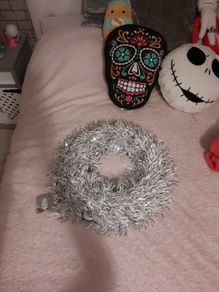 Large white and silver tinsel wreath