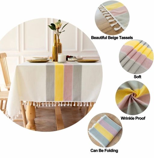 Washable Stitching Tassel Table Cloth Cotton Linen Tablecloth Rectangular Dust-Proof Table Cover (MULTIPLE SIZES, SEE DESCRIPTION"