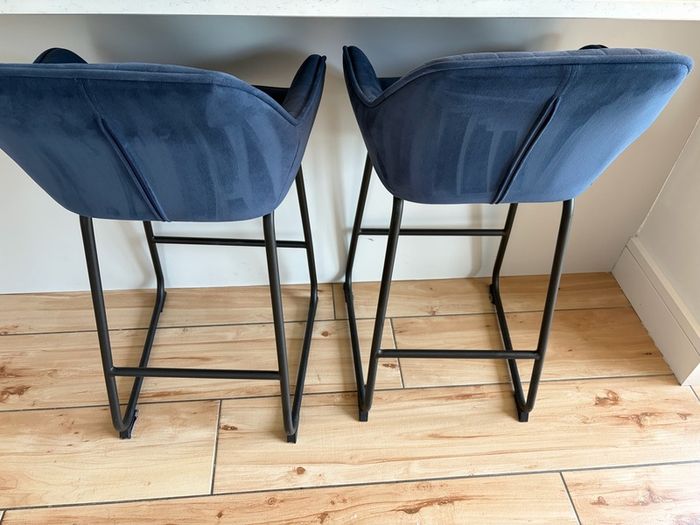 Pair of Navy Blue Velvet Bar Stools Set of 2