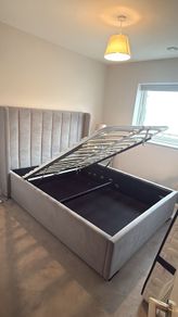 Maya Winged Ottoman Storage Light Grey Upholstered - King Bed 5ft Frame Only