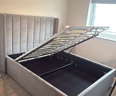 Maya Winged Ottoman Storage Light Grey Upholstered - King Bed 5ft Frame Only