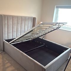 Maya Winged Ottoman Storage Light Grey Upholstered - King Bed 5ft Frame Only
