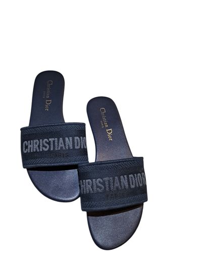 Dior Monochromatic Navy 'DWAY' Slides/Sandals