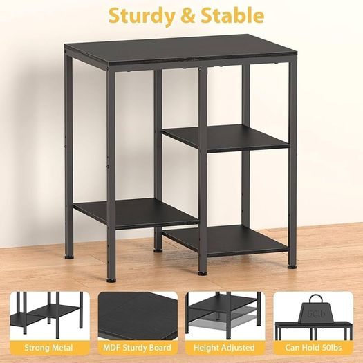 Kitchen Microwave Stand,4-Tier Adjustable Bakers Rack,Multi-Purpose Kitchen Storage Cart for Coffee Station,Space-Saving Metal Appliance Shelf for Living Room (Black)