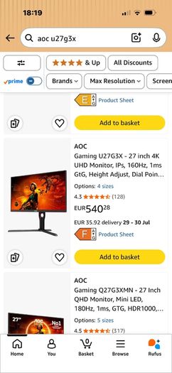 AOC 4k 160hz mini led pro gaming monitor