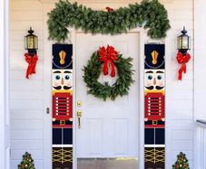 Nutcracker Christmas Banners Decorations, Outdoor Xmas Decor Banner Soldier Model Nutcracker Banner for Porch Front Door Home Garden Indoor Exterior Kids Party Yard Gate 1 Pair 32x180cm (FREE POSTAGE)