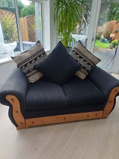 Two Seater Black Fabric Sofa