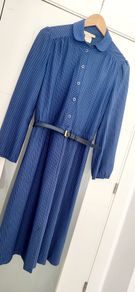 Berketex Made in England Vintage Blue & White striped shirt dress with original belt Sz 10UK