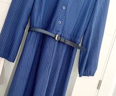 Berketex Made in England Vintage Blue & White striped shirt dress with original belt Sz 10UK