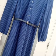 Berketex Made in England Vintage Blue & White striped shirt dress with original belt Sz 10UK