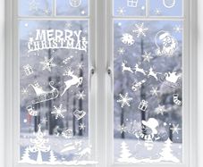 104 Static Snow Flakes Stickers Merry Christmas Snowflakes Window Clings for Xmas Window Display - Static PVC Stickers (FREE POSTAGE)