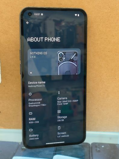 Nothing Phone 1 Black Dual Sim Unlocked 256GB (RAM 8GB+2GB) 6.55" Dual 50MP Android Smartphone/ Used, Excellent
