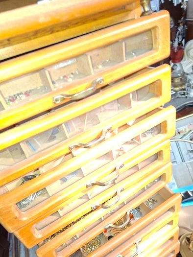 Beautiful Rare Old MEZ Progress Advertising Cabinet with Numbered Drawers 1 to 10 with Contents