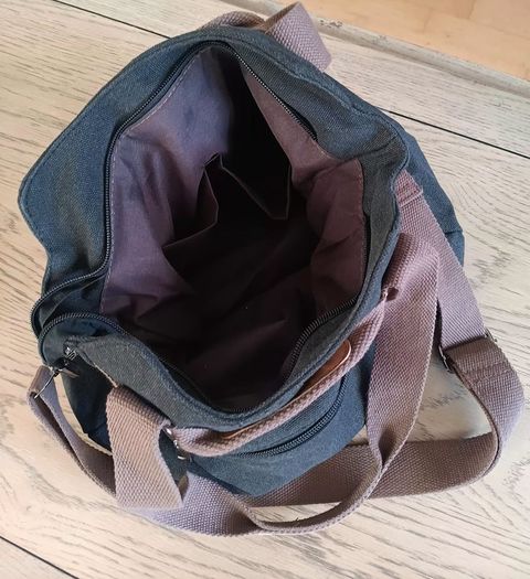 Canvas Black-and-Brown Crossbody Bag