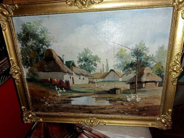 Antique oil painting on canvas.L.Mesterhazy