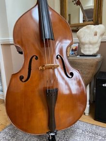 Double Bass 3/4 solid wood, bow & case + pickup