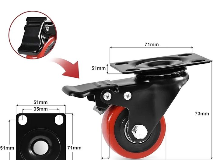 Caster Wheels, Heavy Duty 50mm Casters Set of 4, Locking Swivel Casters Wheels for Cart, Furniture and Workbench, Red