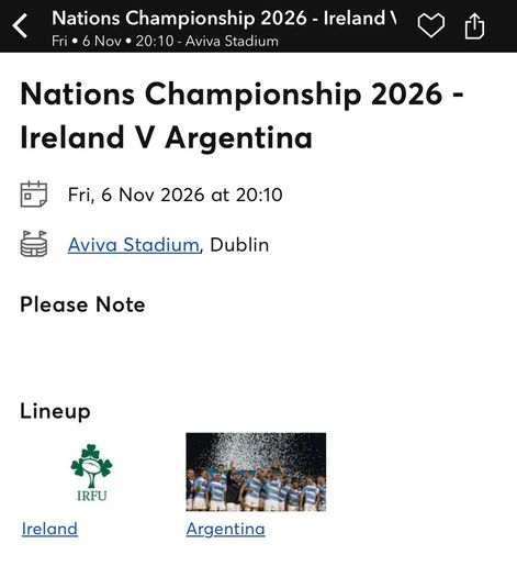 Ireland V Argentina Tickets Nations Championship 2026