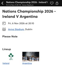 Ireland V Argentina Tickets Nations Championship 2026